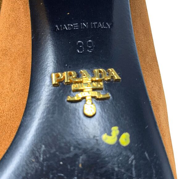 Prada Suede V-Notch Mules Size 39 Brown Pointed Toe Block Heel Slip-On Shoes - Picture 10 of 10